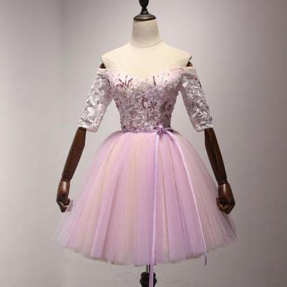 Pink Tulle Lace Short A Line Prom Dress,homecoming..
