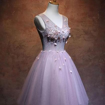 Pink V Neck Tulle Short Prom Dress,pink Homecoming..