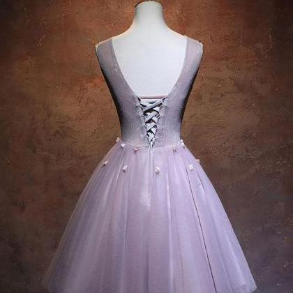 Pink V Neck Tulle Short Prom Dress,pink Homecoming..