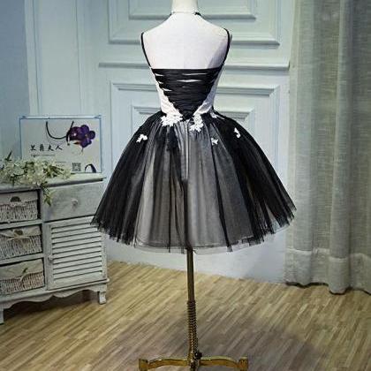 Unique Black Tulle Short Prom Dress,black..