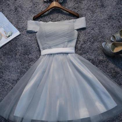 Simple Gray Tulle Mini Prom Dress,homecoming Dress