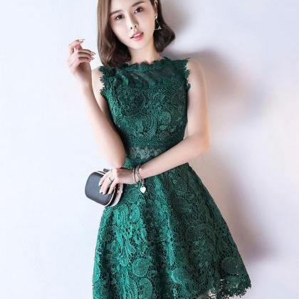 Green Lace See Through Short Prom Dress,lace..