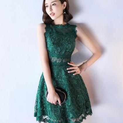 Green Lace See Through Short Prom Dress,lace..