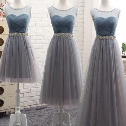 Gray Round Neck Tulle Prom Dress,gray Evening..