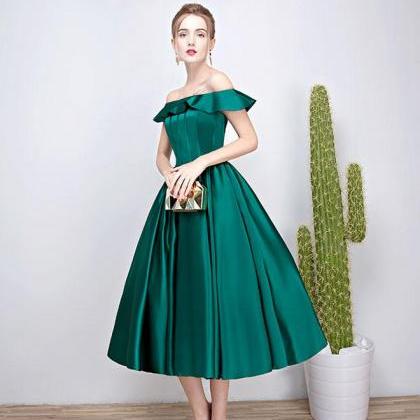 Green Satin Short Prom Dress,green Evenig Dress