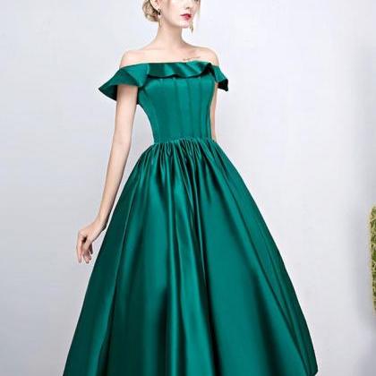 Green Satin Short Prom Dress,green Evenig Dress