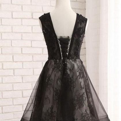 Black Lace Short Prom Dress,black Evening Dres