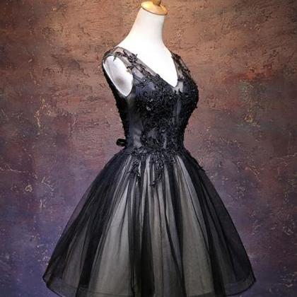 Black V Neck Lace Short Prom Dress,black Party..
