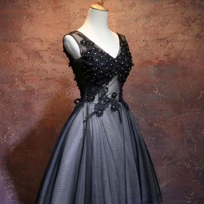 Black V Neck Lace Short Prom Dress,black Evening..