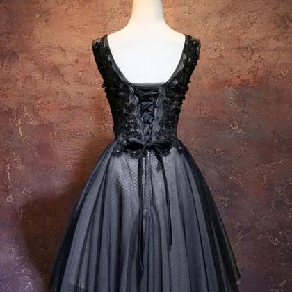 Black V Neck Lace Short Prom Dress,black Evening..