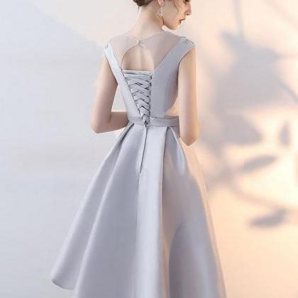 Gray Satin Lace Short Prom Dress,homecoming Dress