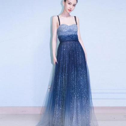 Beautiful Blue Sequins Long Prom Dress,evening..