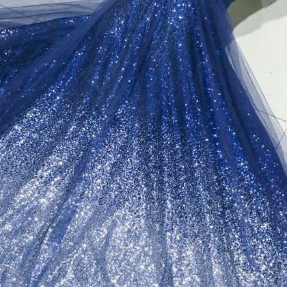 Beautiful Blue Sequins Long Prom Dress,evening..