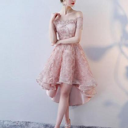 Champagne Lace High Low Prom Dress,lace Evening..