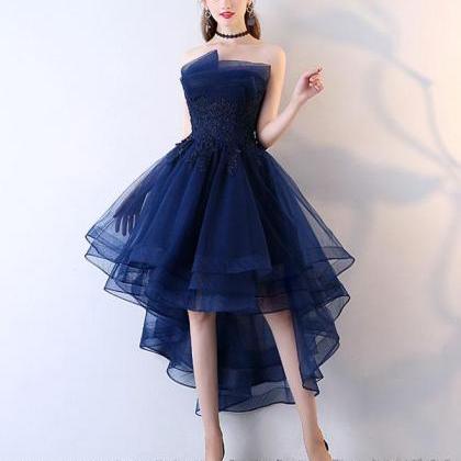 Dark Blue Tulle Short Prom Dress,high Low Evening..