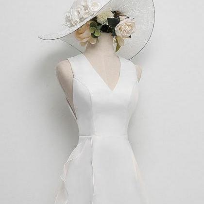 Simple White V Neck Short Prom Dress,white Evening..