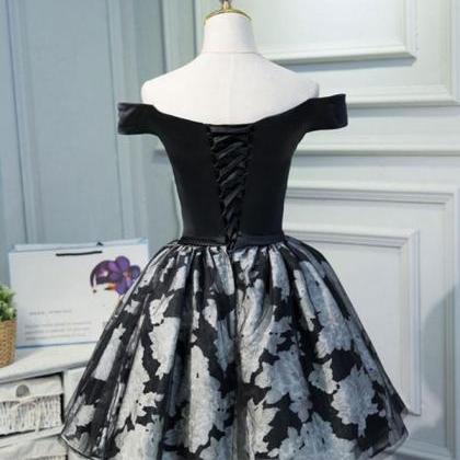 Cute Black Short Prom Dress,off Shoulder Evening..