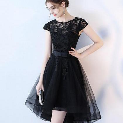Black Lace Short Prom Dress,hight Low Evening..
