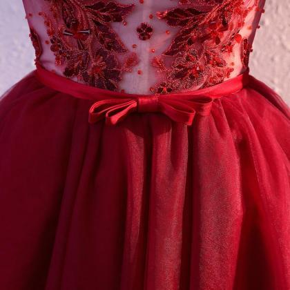 Burgundy V Neck Tulle Short Prom Dress,homecoming..