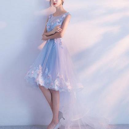 Light Blue Lace High Low Prom Dress,homecoming..