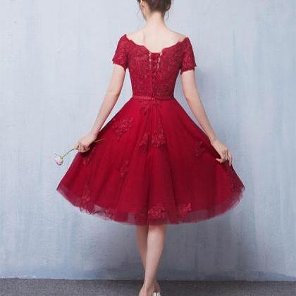 Burgundy Lace Short Dresses Embroidery Beaded Homecoming Dress c2596