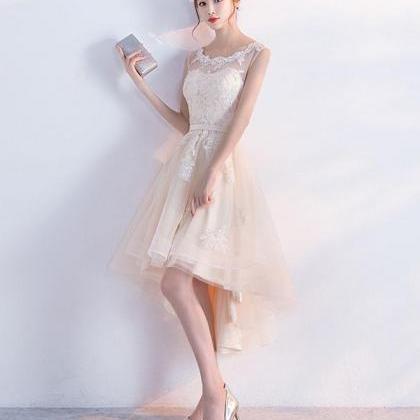 Champagne Tulle Lace Short Prom Dress,high Low..