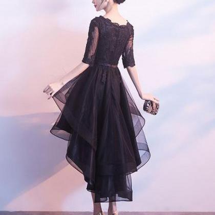 Cute Black Tulle Lace Short Prom Dress,black..