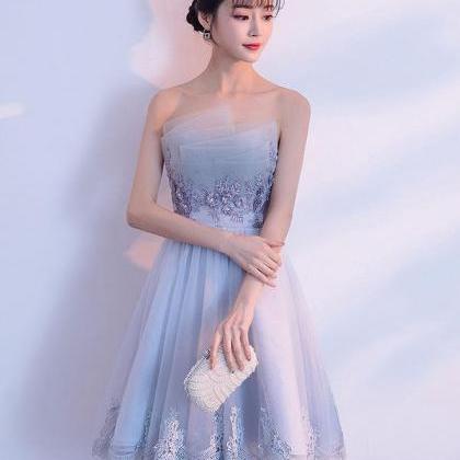 Gray Tulle Lace Applique Short Prom Dress,gray..