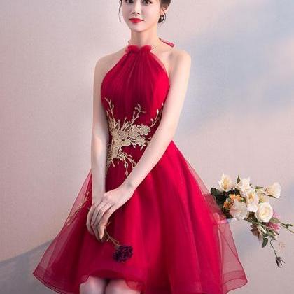 Cute Tulle Lace Applique Short Prom..