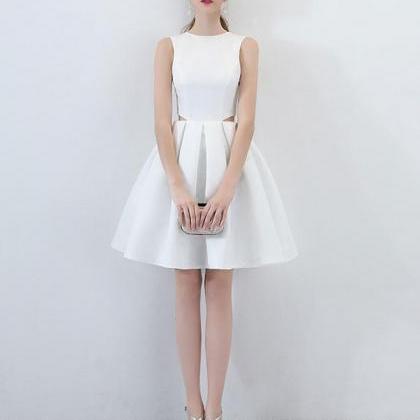 Simple White Satin Short Prom Dress,white..