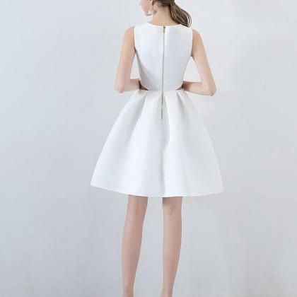 Simple White Satin Short Prom Dress,white..