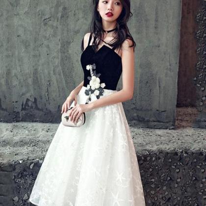 Cute Black And White Short Prom Dress,homecoming..