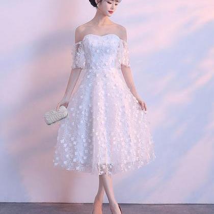 White Lace Sweetheart Short Prom Dress,white..