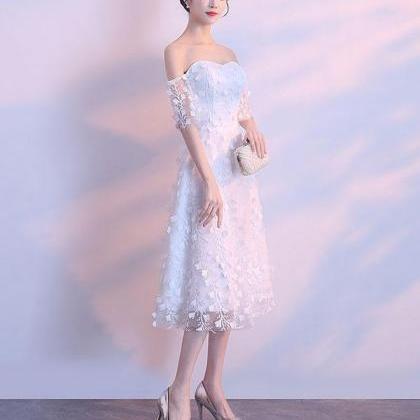 White Lace Sweetheart Short Prom Dress,white..