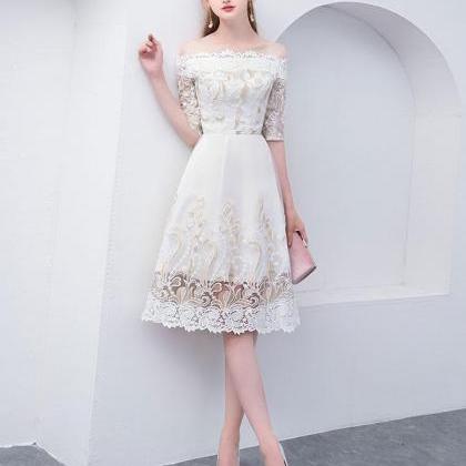 Unique White Lace Short Prom Dress,white..
