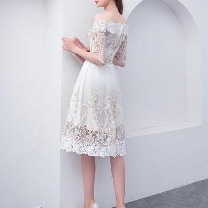 Unique White Lace Short Prom Dress,white..