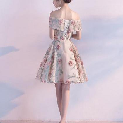 Cute Lace Applique Short Prom Dress,lace..