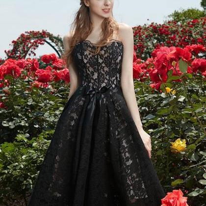 Simple Sweetheart Lace Black Prom Dress,black..