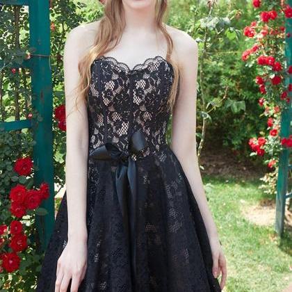Simple Sweetheart Lace Black Prom Dress,black..