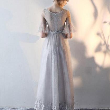 Gray Tulle Lace Prom Dress,gray Evening Dress