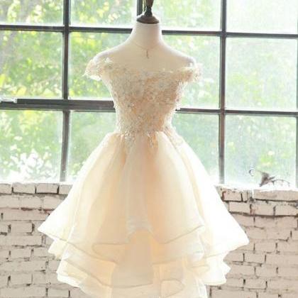 Champagne Lace Tulle Short Prom Dress,homecoming..