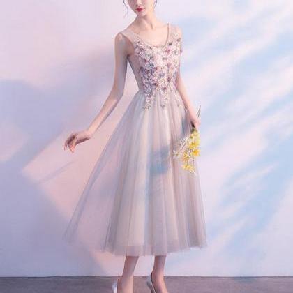 Cute V Neck Lace Applique Prom Dress,evening Dress
