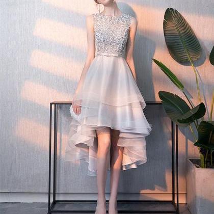 Gray Tulle Sequin Tulle Short Prom Dress,gray..