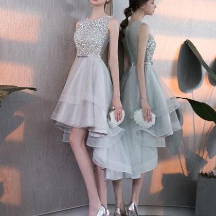 Gray Tulle Sequin Tulle Short Prom Dress,gray..