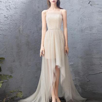 Champagne Tulle High Low Prom Dress,champagne..