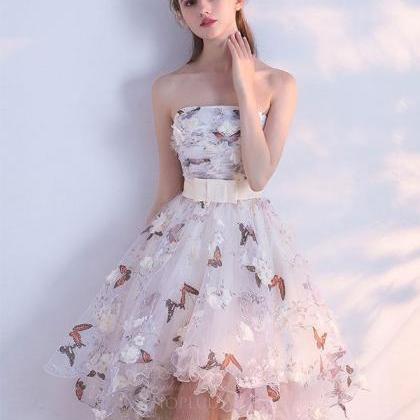 Unique tulle lace short prom dress,..