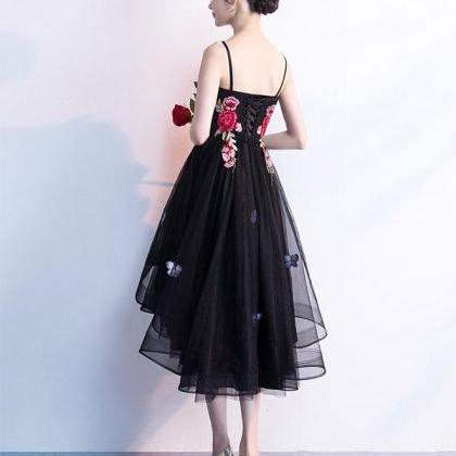 Cute Black Tulle Lace Applique Short Prom..