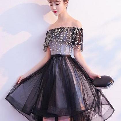 Black Tulle Lace Short Prom Dress, Black Homecoming Dress main image 1
