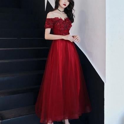 Burgundy Tulle Lace Prom Dress,burgundy Tulle..