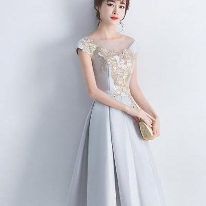 Gray Satin Lace Short Prom Dress,gray Bridesmaid..